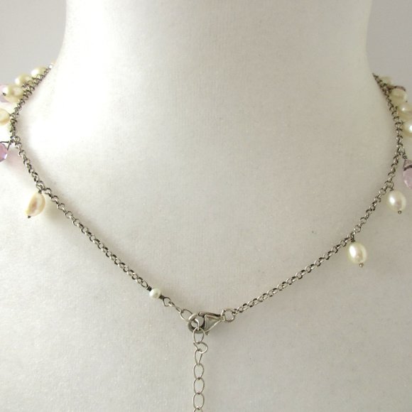 Mother of Pearl Pink & White Beaded Drop Necklace - Picture 5 of 5